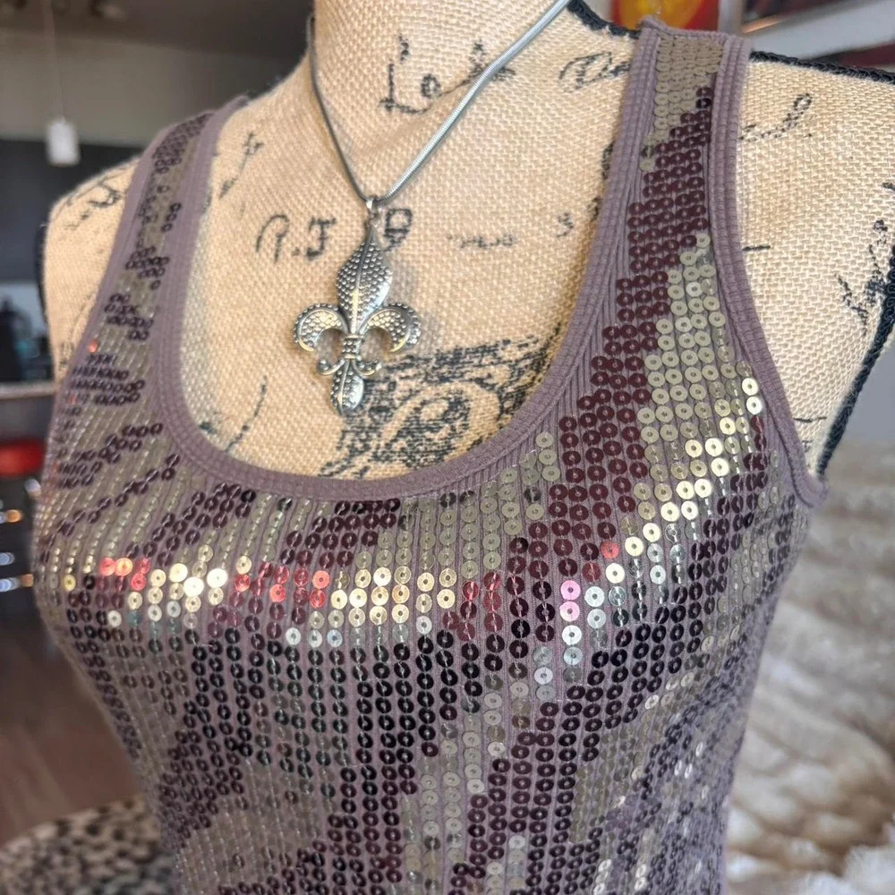 Y2K Rose Gold Zebra Sequin Tank Top